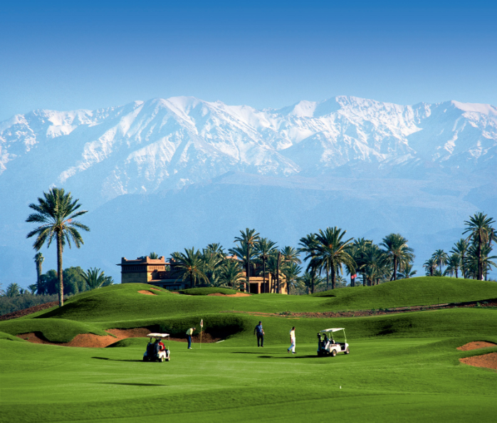 Golf course with the Atlas Mountains behind, Morocco